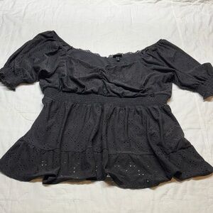 Torrid Black Eyelet Sweetheart Peplum Blouse Romantic Whimsigoth Puff Sleeve Top